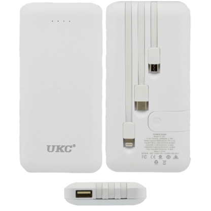 Мобильная зарядка, Повербанк POWER BANK 10000mah на трик кабеля Lightning/microUSB/Type-C, Белый