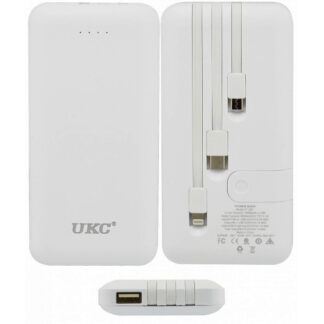 Мобильная зарядка, Повербанк POWER BANK 10000mah на трик кабеля Lightning/microUSB/Type-C, Белый