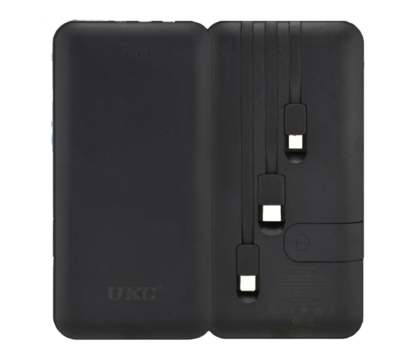 Мобильная зарядка, Повербанк POWER BANK 10000mah на трик кабеля Lightning/microUSB/Type-C, Черный