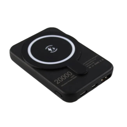 Магнитный, компактный повер банк с беспроводной зарядкой QI 20000Mah