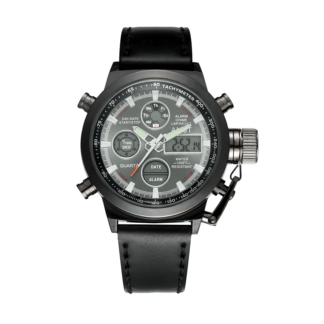 Армійський годинник Amst 3003 кожа black-black