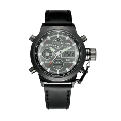 Армійський годинник Amst 3003 кожа black-black