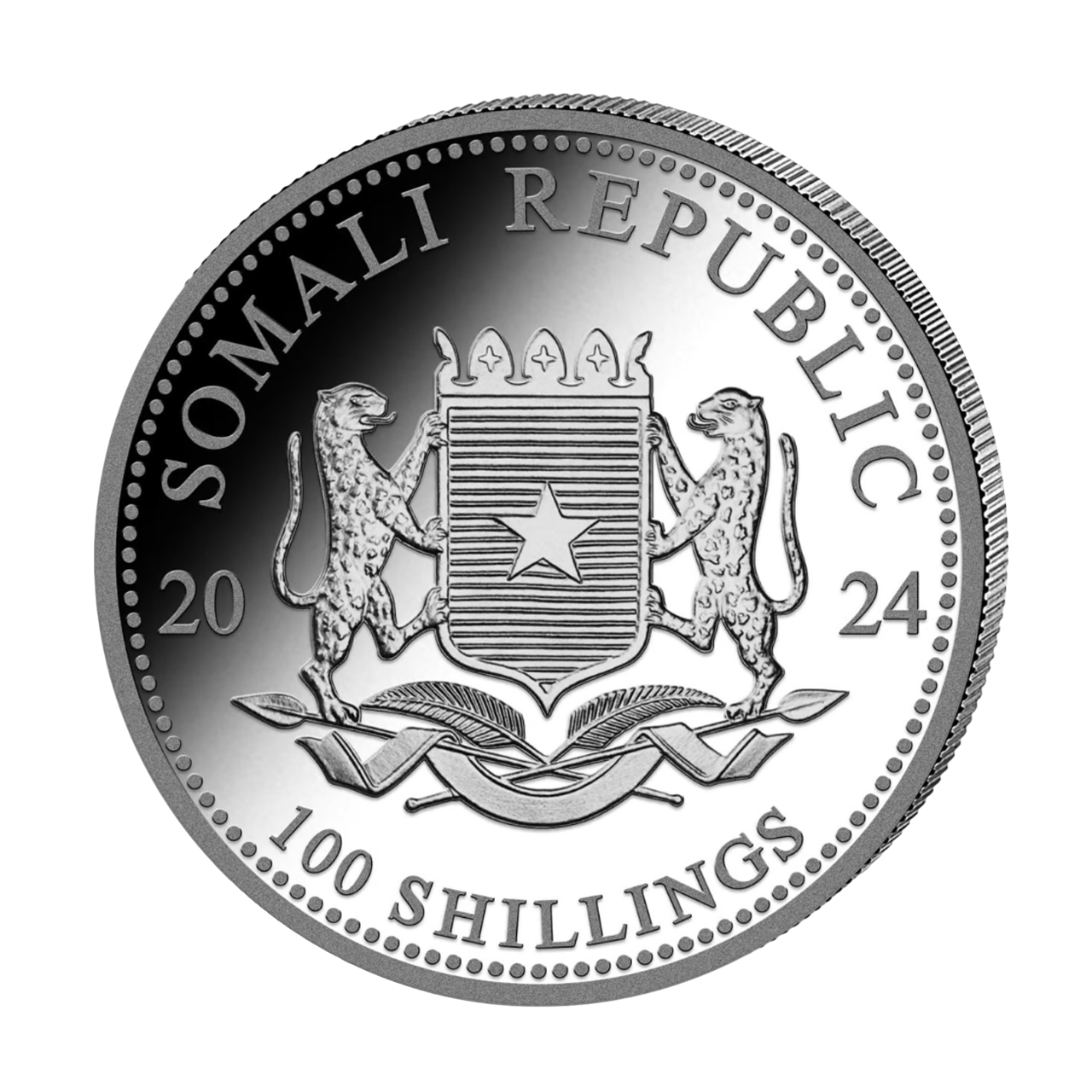 Серебряная монета 100 SOS Сомалийский слон 1oz 2024 года