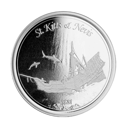 Серебряная монета 2$ Затонувший корабль St. Kitts & Nevis 1oz 2021 года