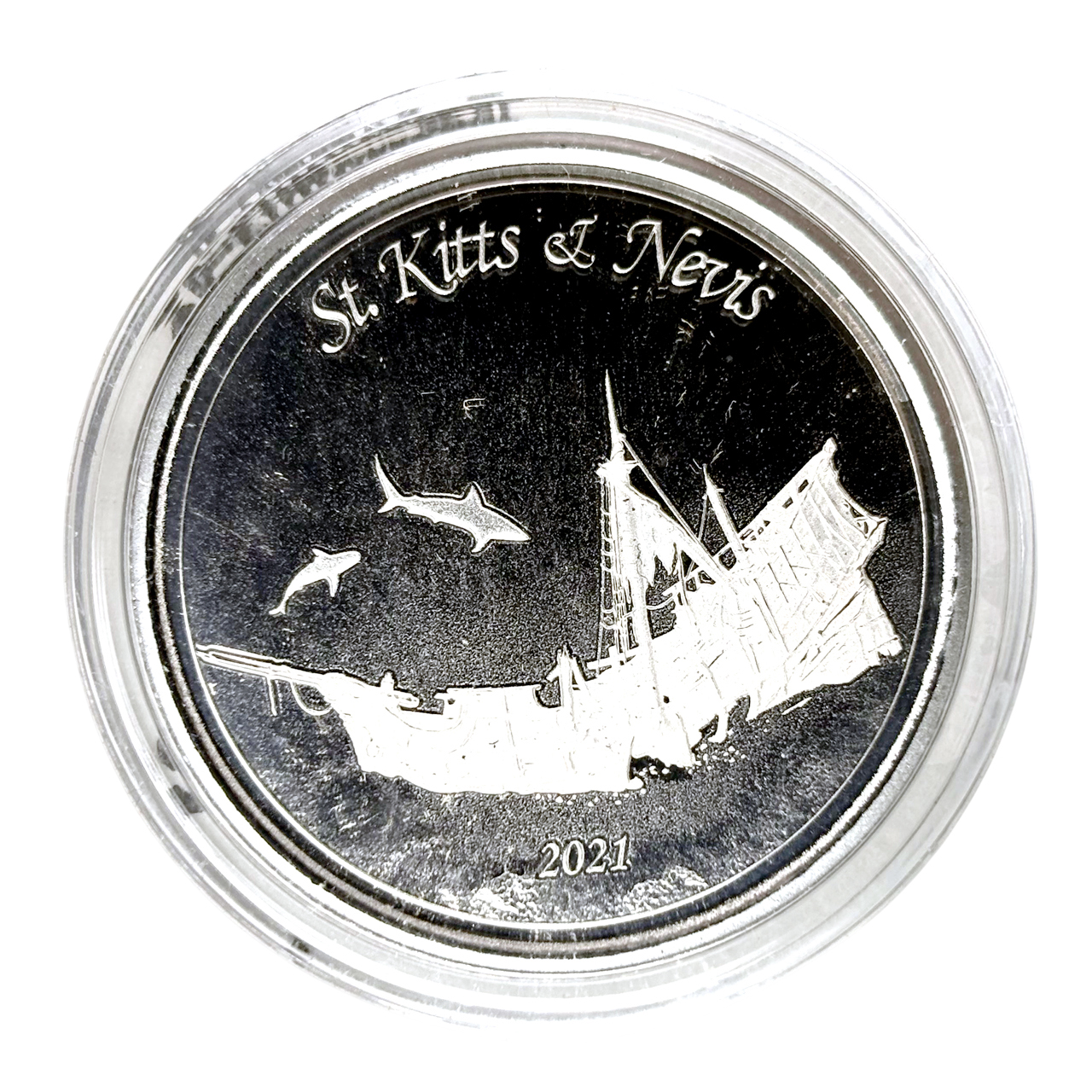 Серебряная монета 2$ Затонувший корабль St. Kitts & Nevis 1oz 2021 года