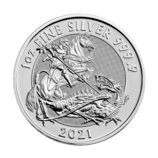 Серебряная монета 2£ Святой Георгий и Дракон 1oz 2021 года