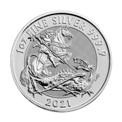 Серебряная монета 2£ Святой Георгий и Дракон 1oz 2021 года