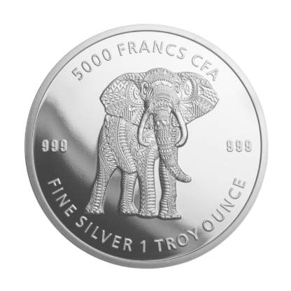 Серебряная монета 5000₣ Чада «Слон в стиле мандалы» 1oz 2019 года
