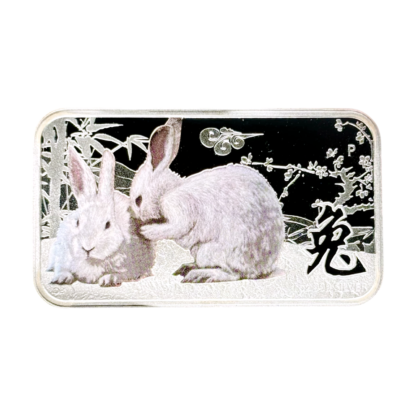 Серебряный слиток 1$ Островов Кука «Год кролика (два белых кролика)» 1oz 2011