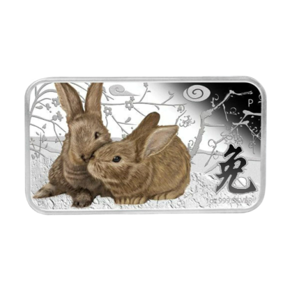 Серебряный слиток 1$ Островов Кука «Год кролика (два коричневых кролика)» 1oz 2011