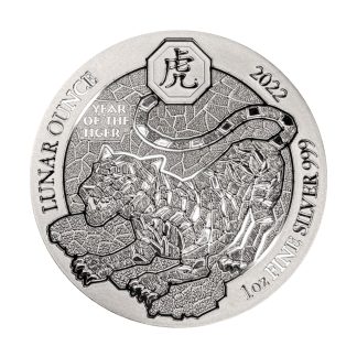 Серебряная монета ₣50 Руанды «Год Тигра» 1oz 2022 года