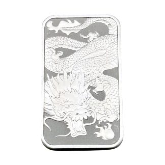 Прямоугольная серебряная монета 1$ Дракон 1oz 2022 Австралия