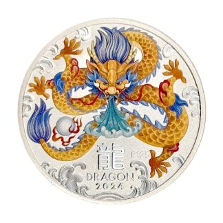 Кольорова срібна монета 1$ Рік Дракона 1oz 2024 Австралія