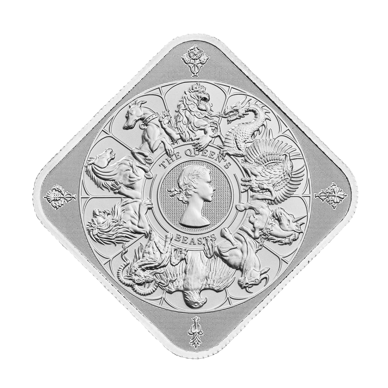 Квадратный серебряный слиток Queen’s Beasts 1oz 2021