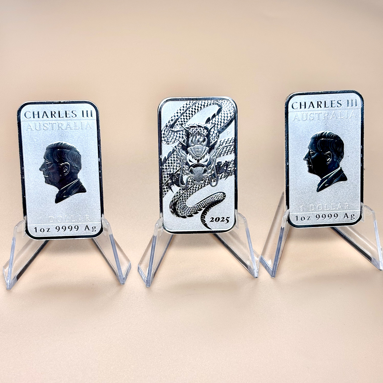 Серебряная монета 1$ Прямоугольный Дракон 1oz 2025 Австралия