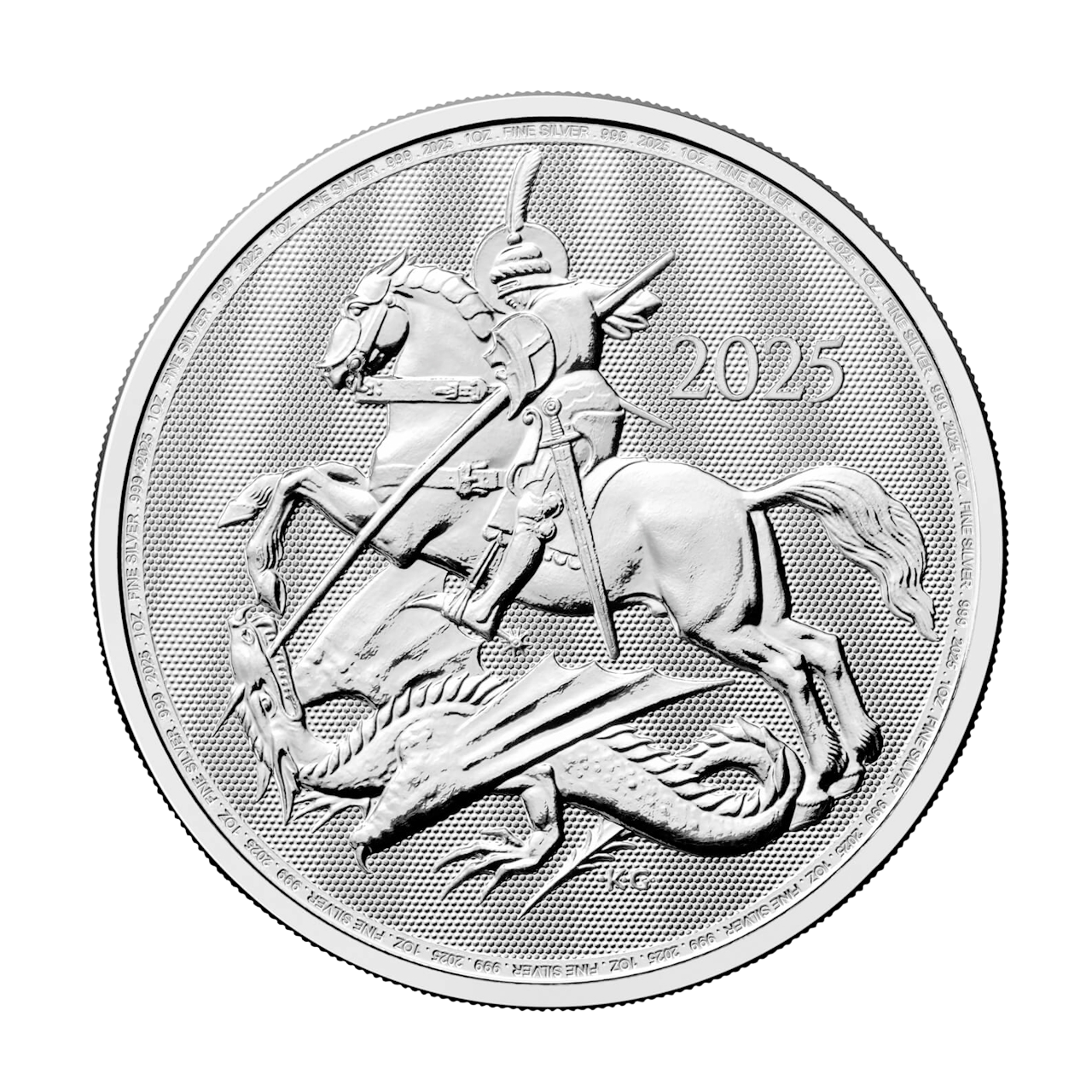 Серебряная монета 2£ Святой Георгий и Дракон 1oz 2025 года