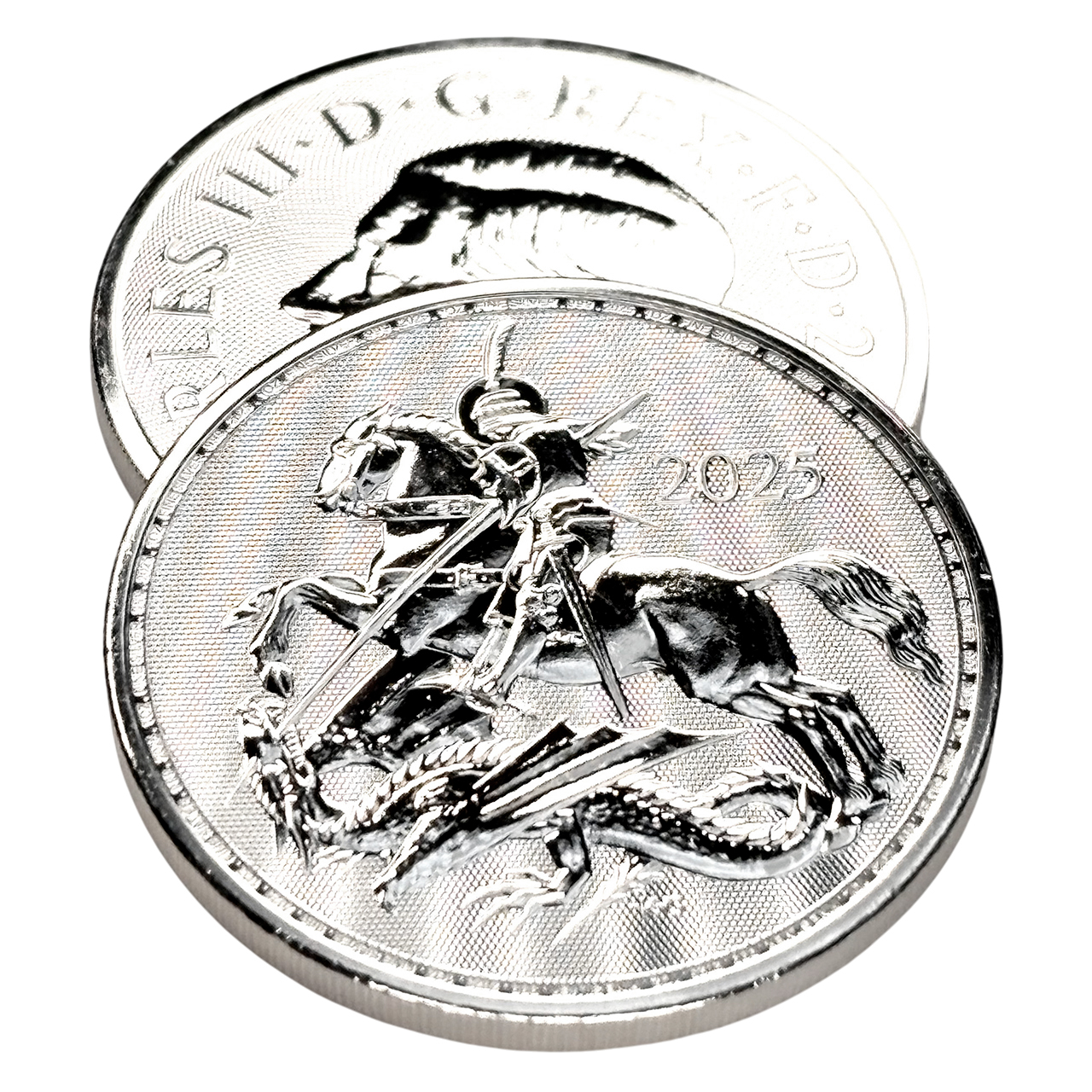 Серебряная монета 2£ Святой Георгий и Дракон 1oz 2025 года