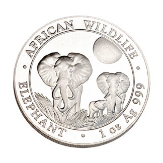 Серебряная монета 100 шиллингов Африканский слон 1oz 2014 Сомали