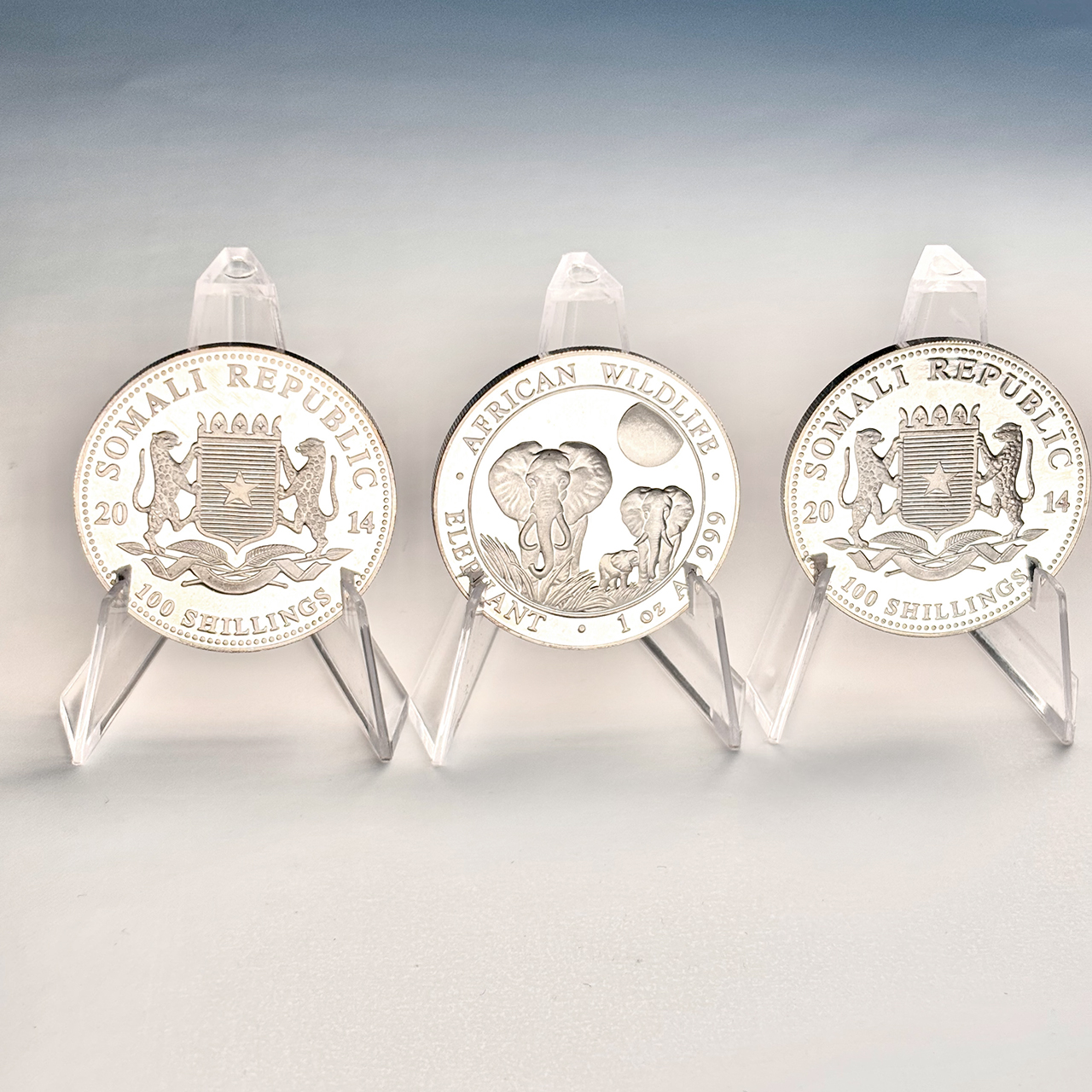 Серебряная монета 100 шиллингов Африканский слон 1oz 2014 Сомали