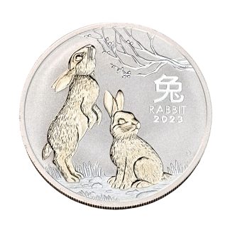 Серебряная с позолотой монета 1$ Год Кролика 1oz 2023 Австралия
