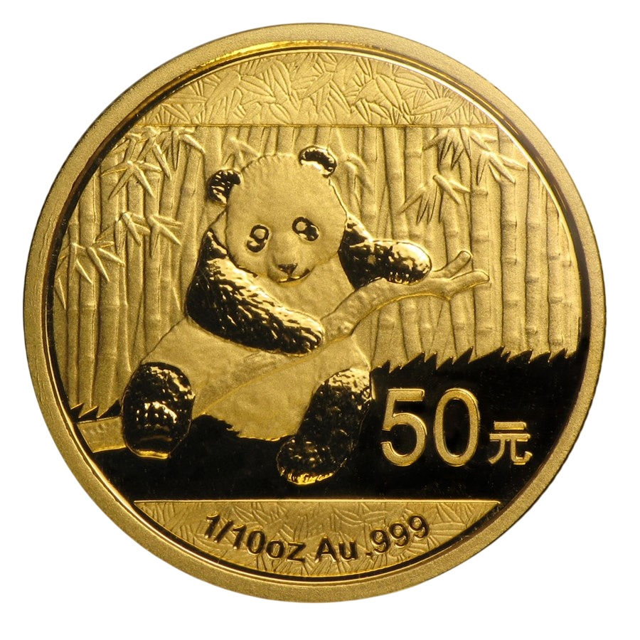 Золотая монета 50 юаней «Китайская Панда» 2014 оz 1/10