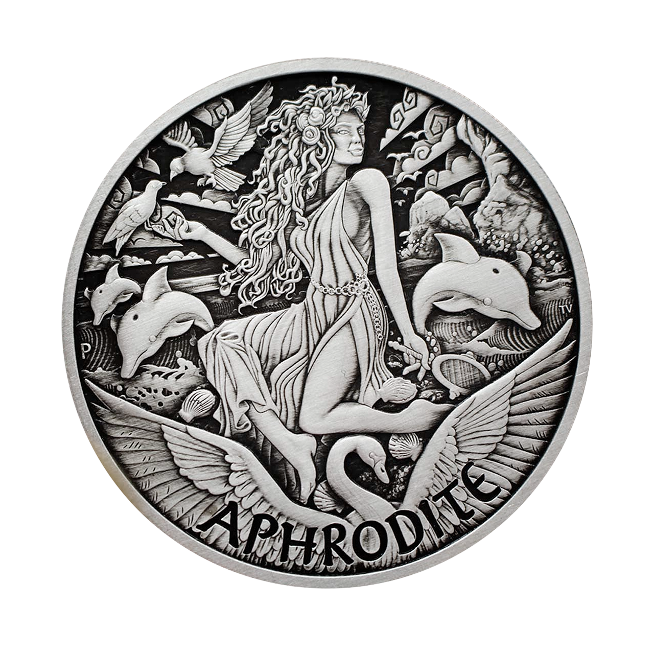 Серебряная монета 1$ Aphrodite 1oz 2022 Тувалу (Antiqued Coin)