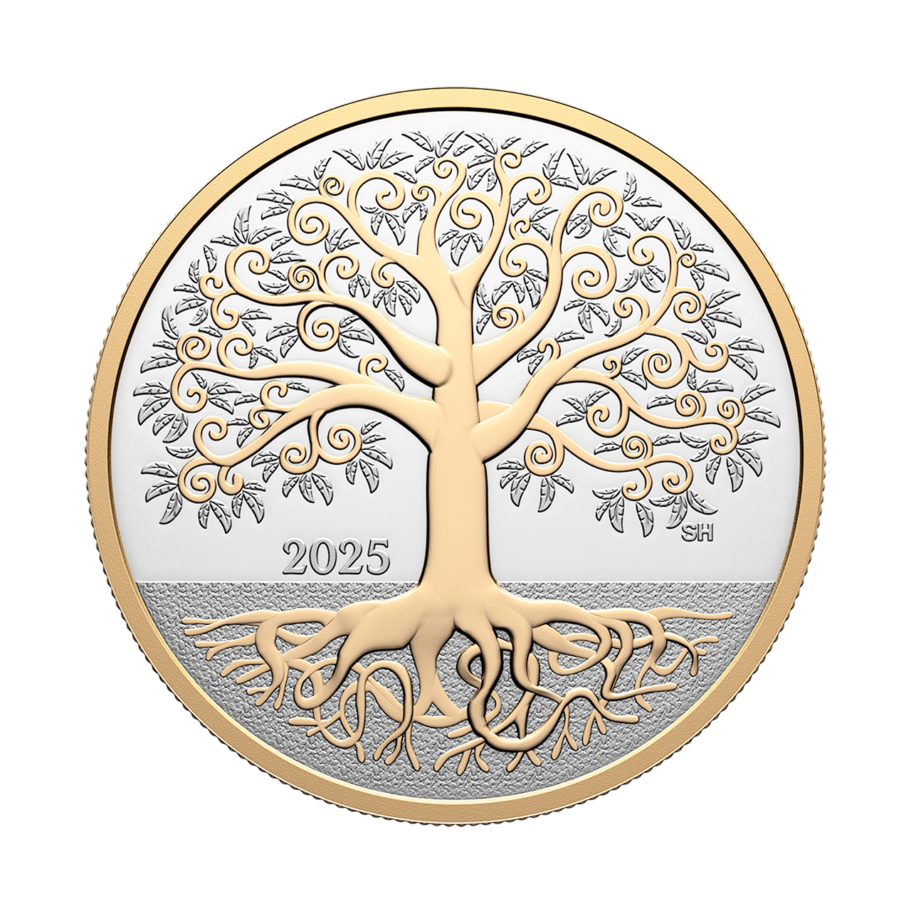 Позолоченная серебряная монета 10$ Tree of Life ½ oz 2025 Канада
