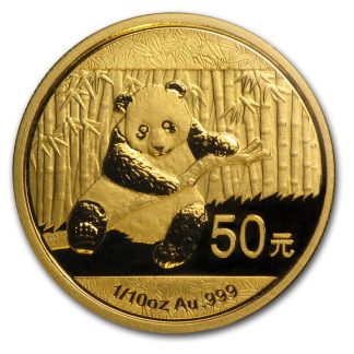 Золота монета 50 юанів «Китайська Панда» 2014 оz 1/10