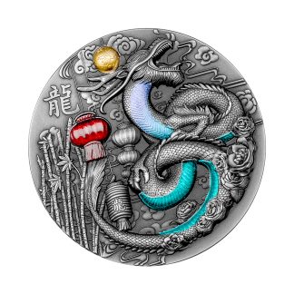 Кольорова срібна монета 2024₣ Year of The Dragon 3oz 2024 Камерун