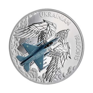 Срібна монета 5 Cedis Ukrainian Falcons 1oz 2024 Гана
